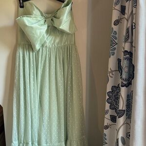 Anthropologie Green Strapless Dress with Bow